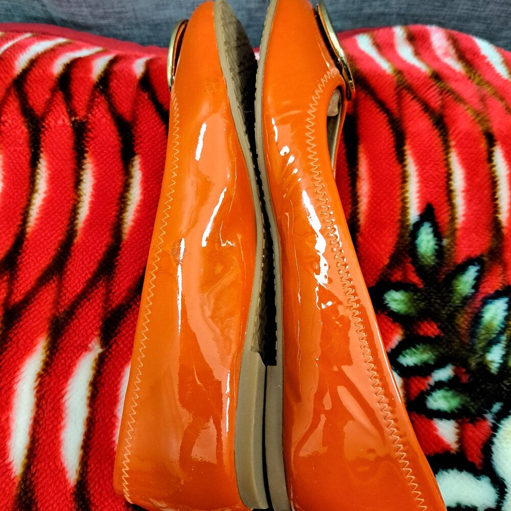 %Tory Burch Gold 'reva' Ballet Flat Orange Patent Leather Shoe Size 8.5M / D3 - Picture 8 of 11